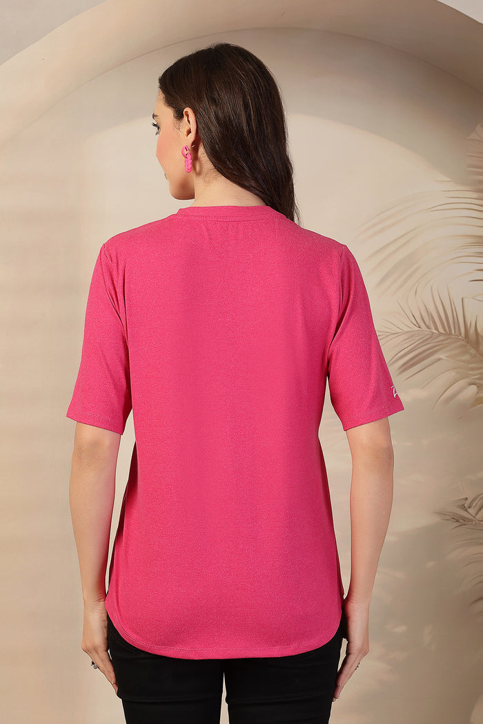 Fuchsia fabric; material provides comfort in hot weather.