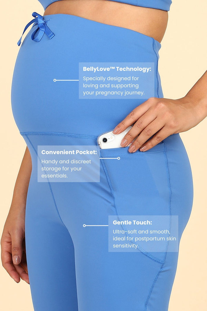 Blue Pants bump panel; full panel covers abdomen for support during pregnancy.