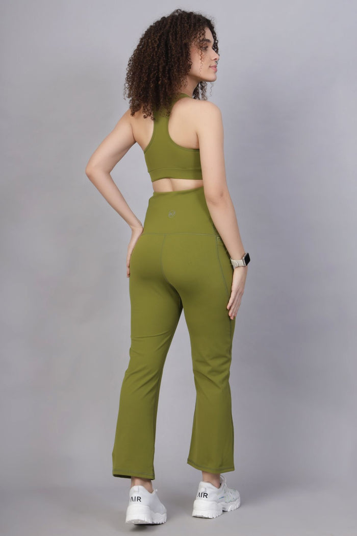 Olive Flair Pants hem detail; hem design provides style and movement.