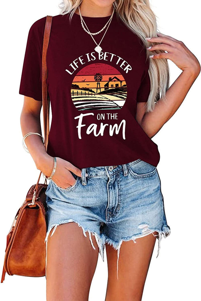 Funny Farming Shirt Women Life is Better on The Farm Tees Tops