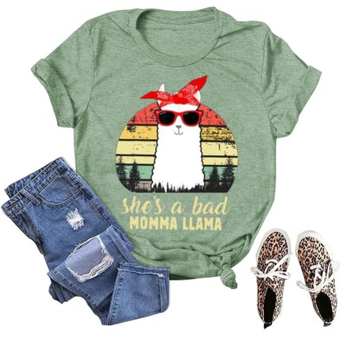 Funny Llama Mom Shirt Women She's A Bad Momma Llama T-Shirt