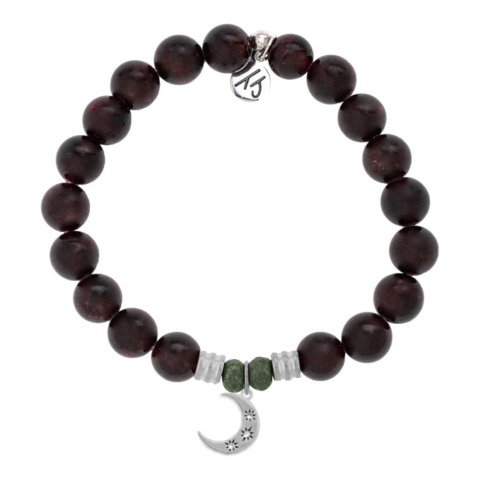 Garnet Stone Bracelet with Friendship Stars Sterling Silver Charm