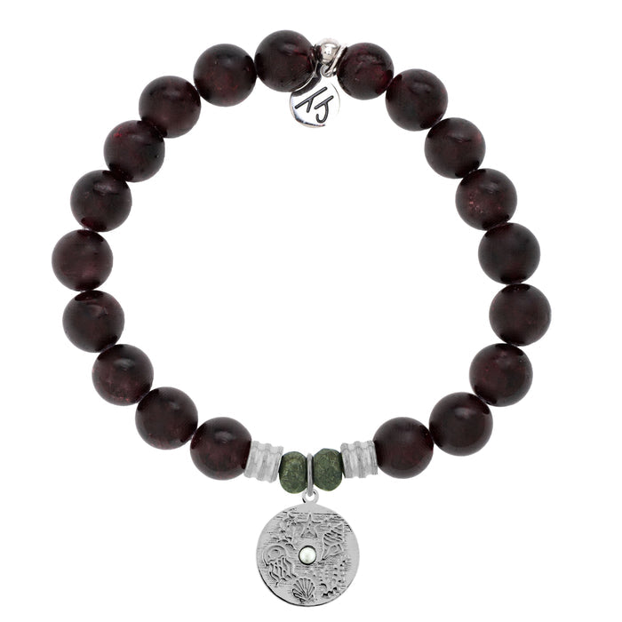 Garnet Stone Bracelet with Ocean Lover Sterling Silver Charm