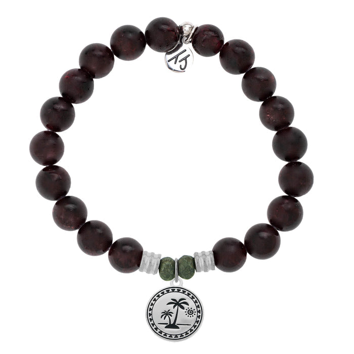 Garnet Stone Bracelet with Palm Tree Sterling Silver Charm