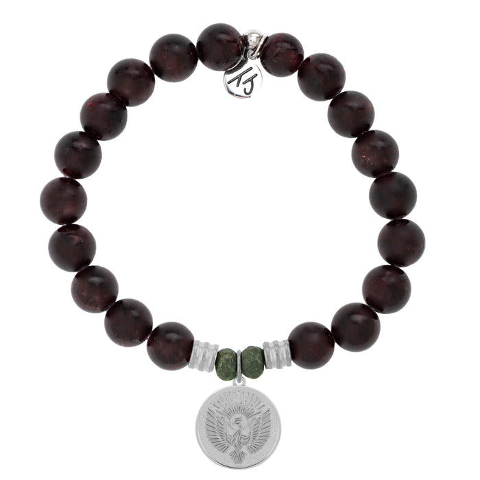 Garnet Stone Bracelet with Phoenix Sterling Silver Charm