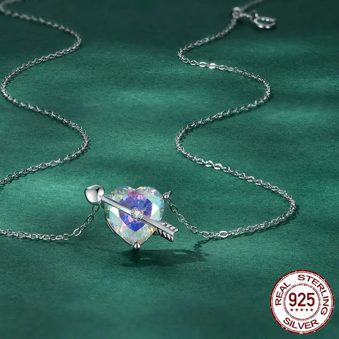 Genuine 925 Sterling Silver Cupid Arrow Pendant Necklace for Women Fine Jewelry Adjustable Bling Heart Link Chain