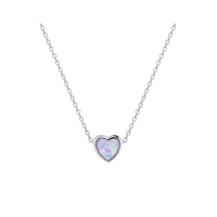 Genuine 925 Sterling Silver Opal Heart Pendant Necklace for Women Fine Jewelry Anniversary Gift