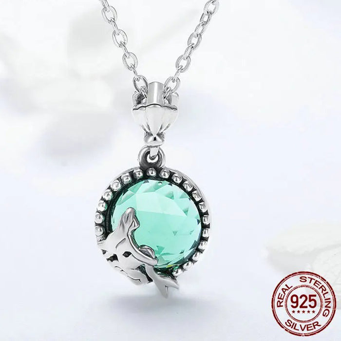 Genuine 925 Sterling Silver Romantic Fairy Story Light Green CZ Pendant Necklaces Women Sterling Silver Jewelry
