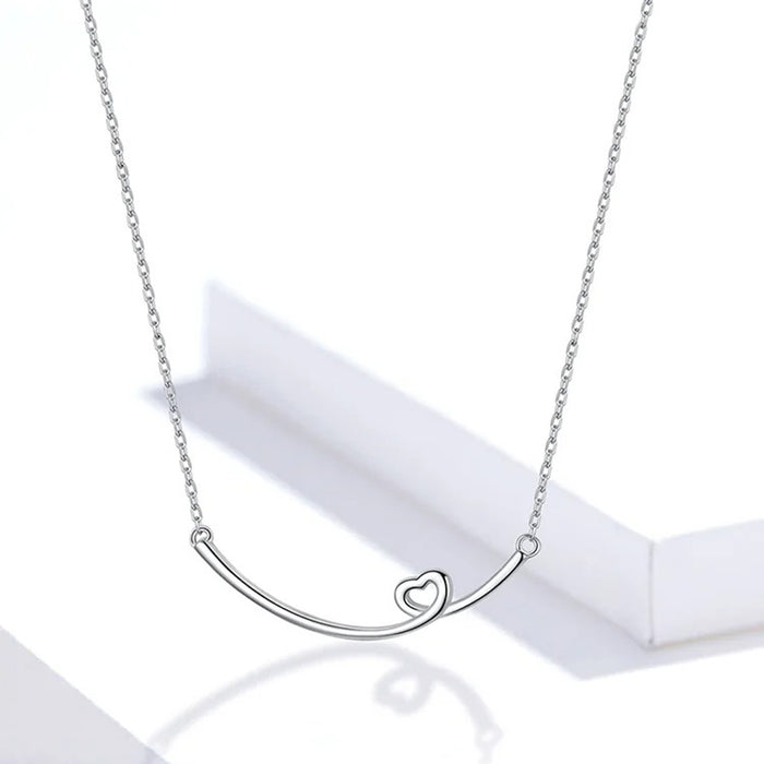 Genuine 925 Sterling Silver Smile Heart Necklace for Women Short Necklaces France Style