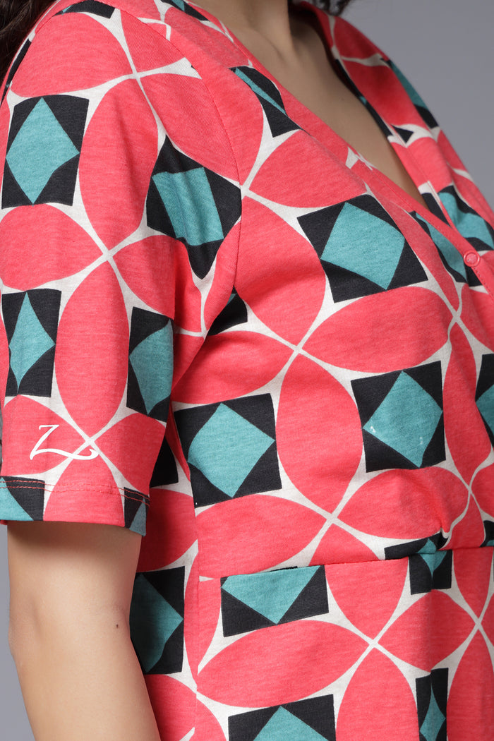 Geometric Grace fabric; breathable material provides comfort in all climates.