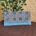 Vindigo long purse denim blue hemp diamond eye pattern front view