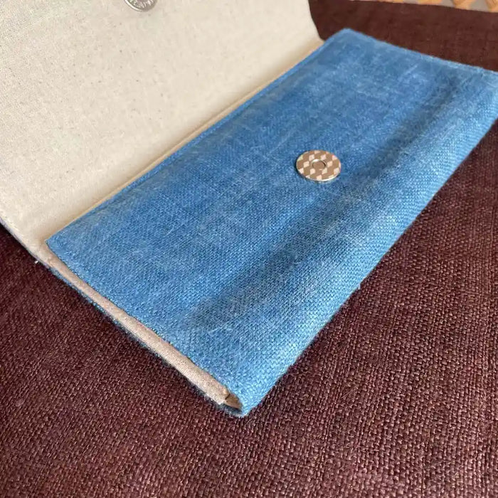 Vindigo long purse denim blue hemp diamond eye pattern inner flap view