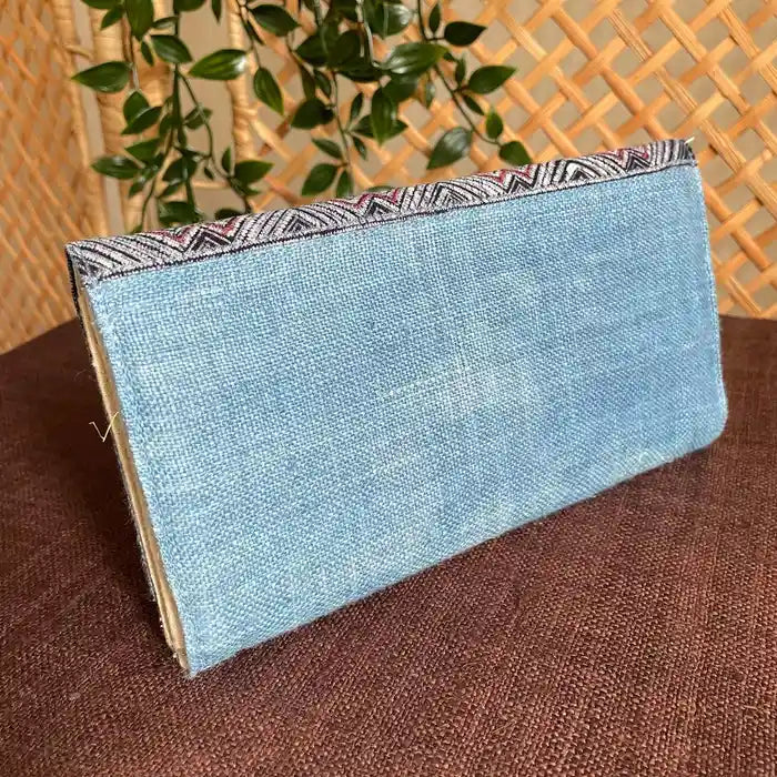 Vindigo long purse denim blue hemp diamond eye pattern back view