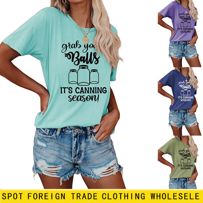 Giabyur Simple Letter Pattern Ladies Short Sleeve T-shirt