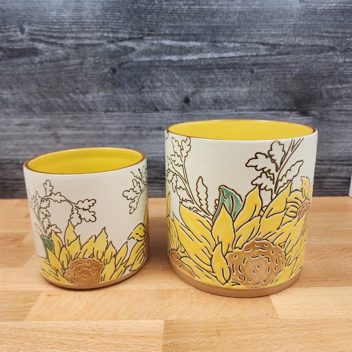 Gilded Sunflower Floral Canister Set by Blue Sky 4" & 5" Embossed Kitchen Pots
