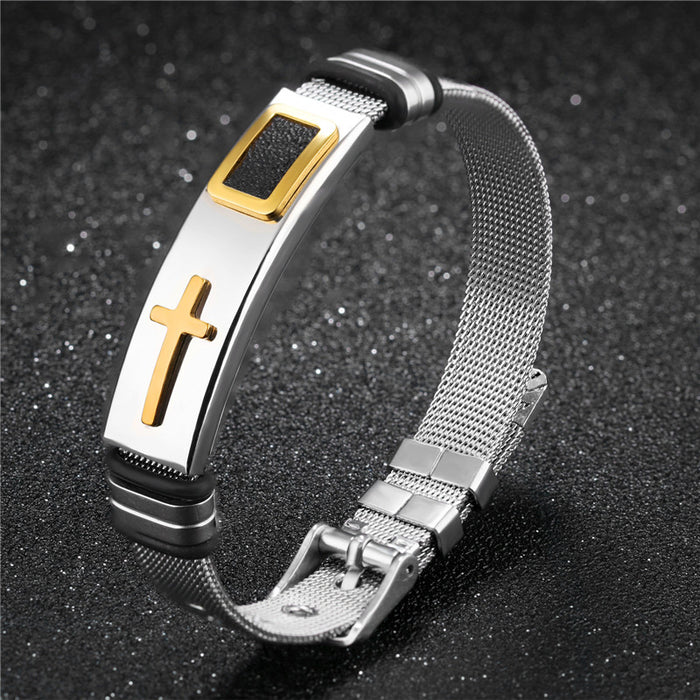 Gold-colored Cross Silver Bracelet