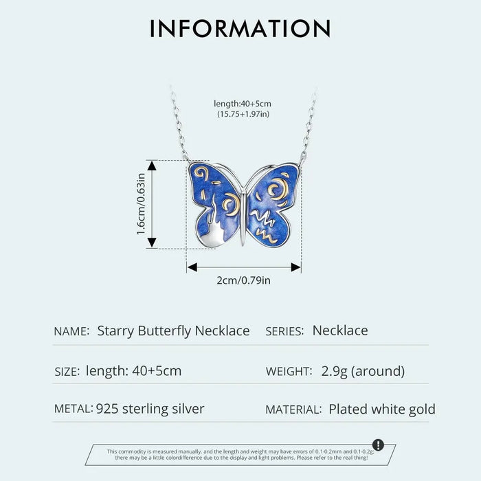 Gold Plated Dainty Pendant Necklace for Women, 925 Sterling Silver Starry Butterfly Chain Necklace