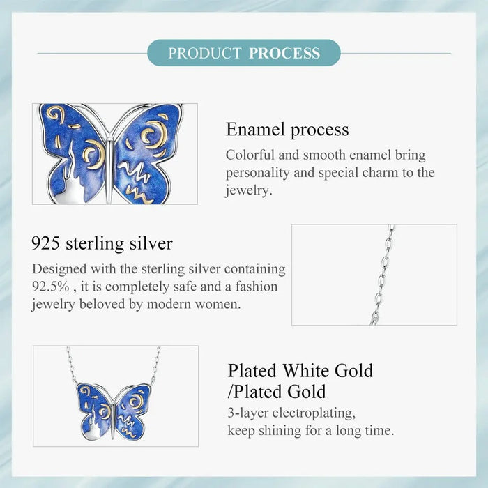 Gold Plated Dainty Pendant Necklace for Women, 925 Sterling Silver Starry Butterfly Chain Necklace