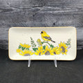 Goldfinch Sunflower Serving Plate 10" Platter Blue Sky Tray Ceramic Embossed
