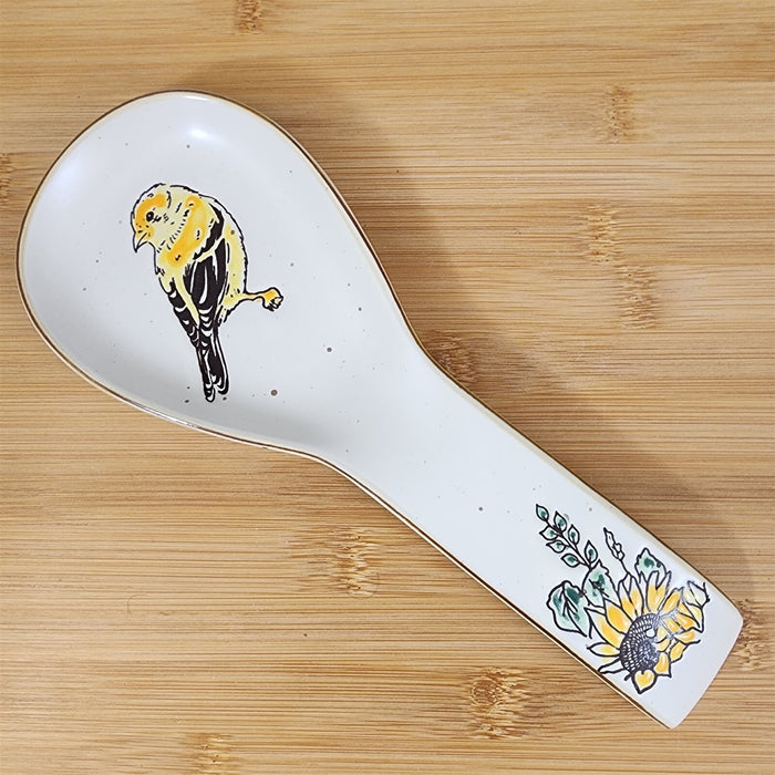 Goldfinch Sunflower Spoon Rest for Cooking Ceramic by Blue Sky Spectrum Embossed