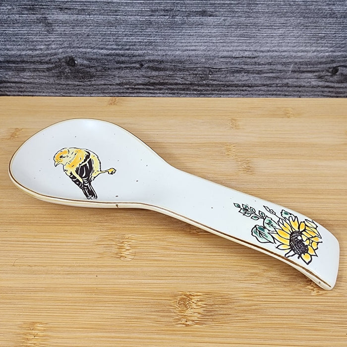 Goldfinch Sunflower Spoon Rest for Cooking Ceramic by Blue Sky Spectrum Embossed