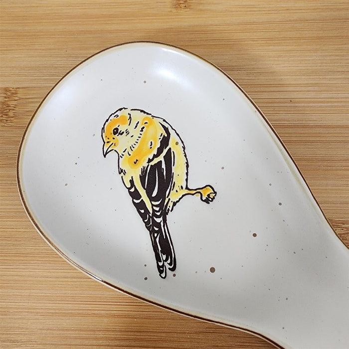 Goldfinch Sunflower Spoon Rest for Cooking Ceramic by Blue Sky Spectrum Embossed