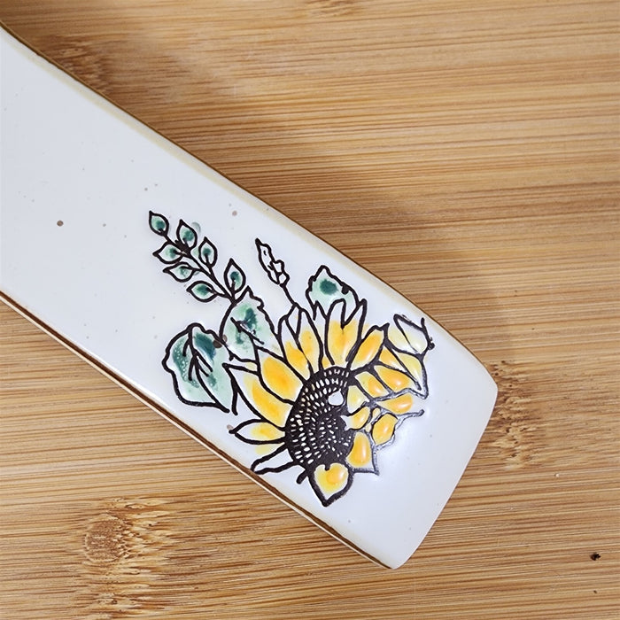 Goldfinch Sunflower Spoon Rest for Cooking Ceramic by Blue Sky Spectrum Embossed