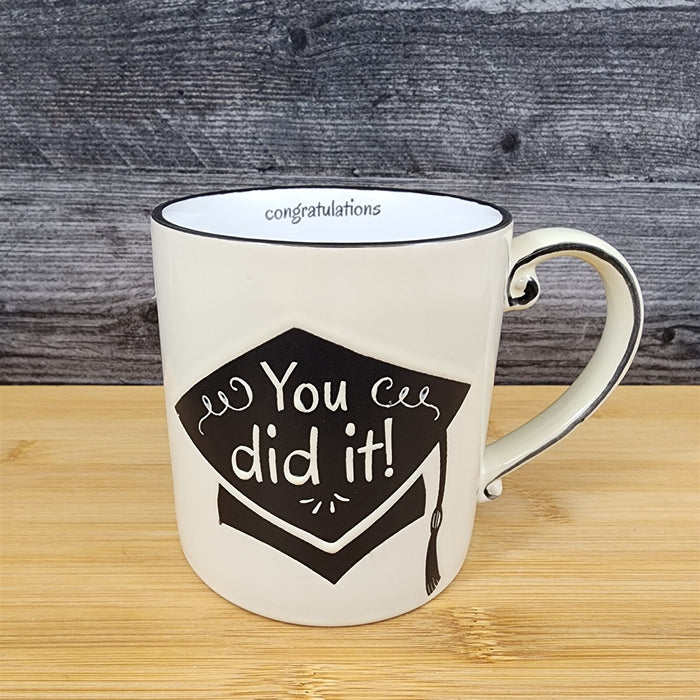 Graduation Coffee Mug Embossed Ceramic Tea Cup Blue Sky Spectrum 16oz Ivory