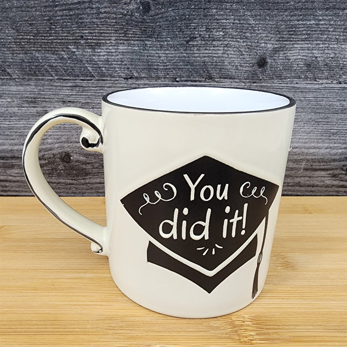 Graduation Coffee Mug Embossed Ceramic Tea Cup Blue Sky Spectrum 16oz Ivory