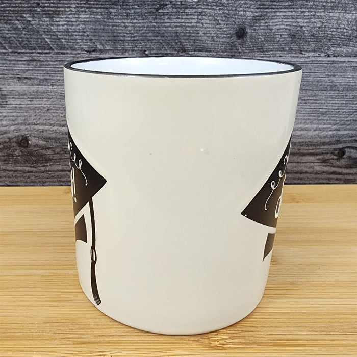 Graduation Coffee Mug Embossed Ceramic Tea Cup Blue Sky Spectrum 16oz Ivory