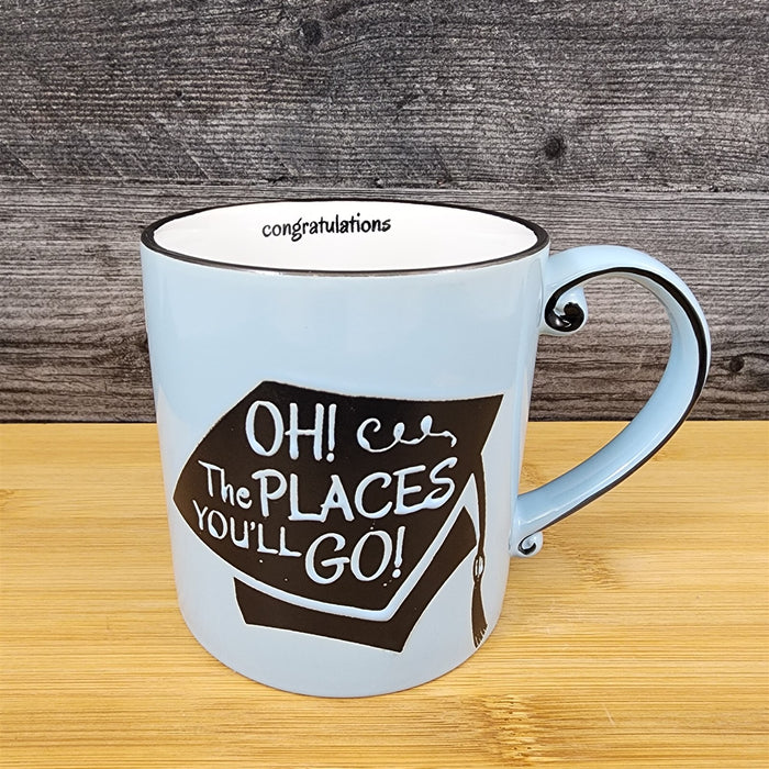 Graduation Coffee Mug Embossed Ceramic Tea Cup Blue Sky Spectrum 16oz