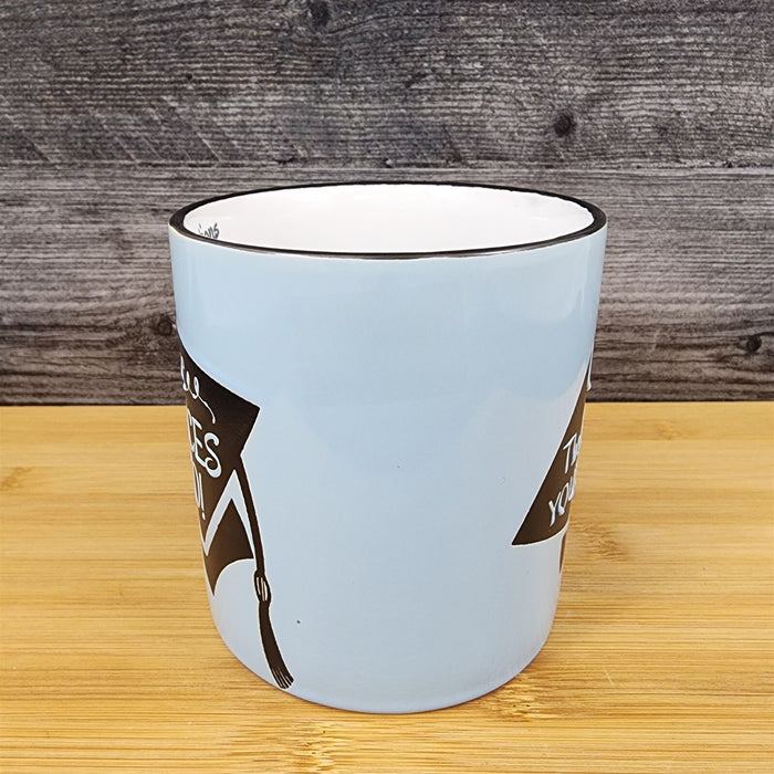 Graduation Coffee Mug Embossed Ceramic Tea Cup Blue Sky Spectrum 16oz