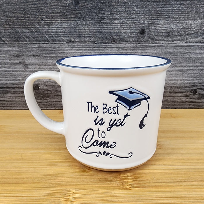 Graduation Saying Coffee Mug Embossed White Ceramic Tea Cup Blue Sky Spectrum