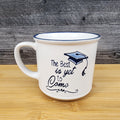 Graduation Saying Coffee Mug Embossed White Ceramic Tea Cup Blue Sky Spectrum