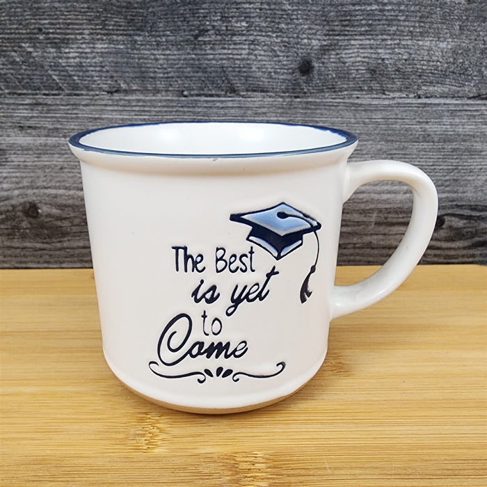 Graduation Saying Coffee Mug Embossed White Ceramic Tea Cup Blue Sky Spectrum