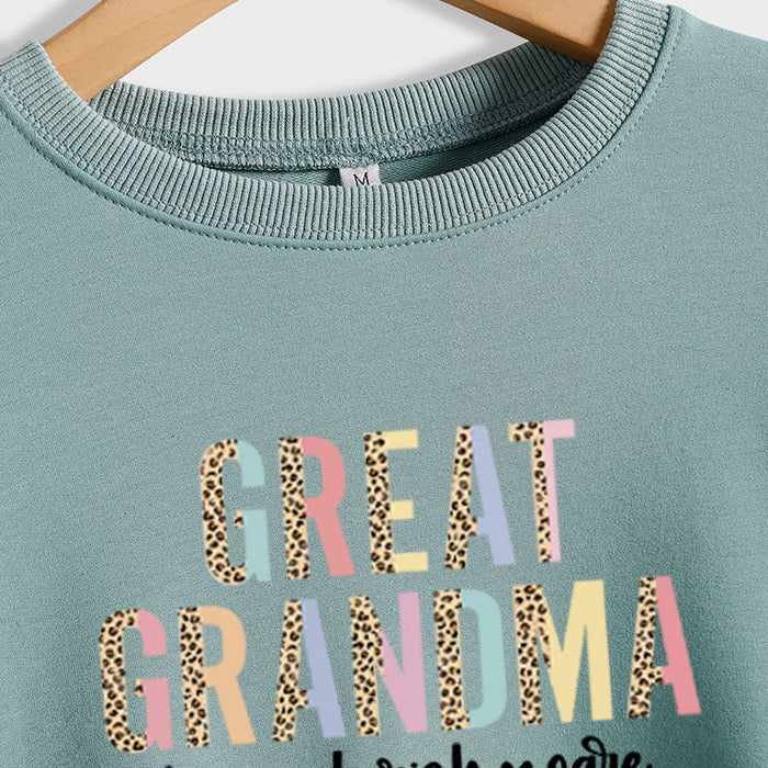 GREAT GRANDMA LOVE Women's Letter Leopard Long Sleeve Sweater Women