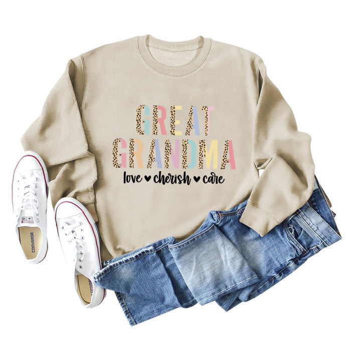 GREAT GRANDMA LOVE Women's Letter Leopard Long Sleeve Sweater Women
