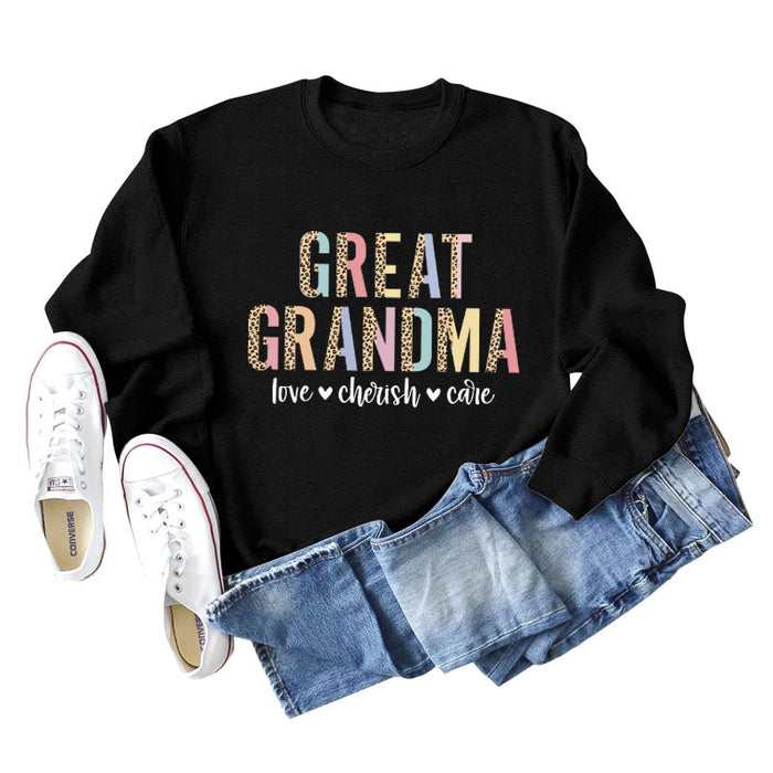 GREAT GRANDMA LOVE Women's Letter Leopard Long Sleeve Sweater Women