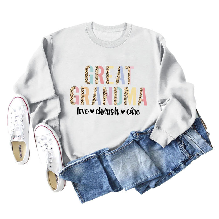 GREAT GRANDMA LOVE Women's Letter Leopard Long Sleeve Sweater Women