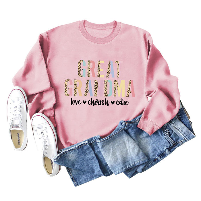 GREAT GRANDMA LOVE Women's Letter Leopard Long Sleeve Sweater Women