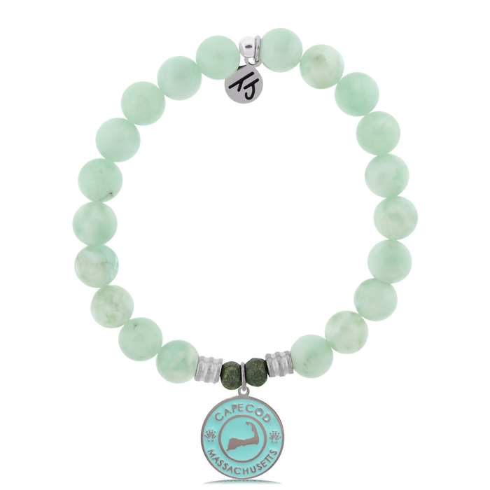 Green Angelite Stone Bracelet with Cape Cod Enamel Sterling Silver Charm