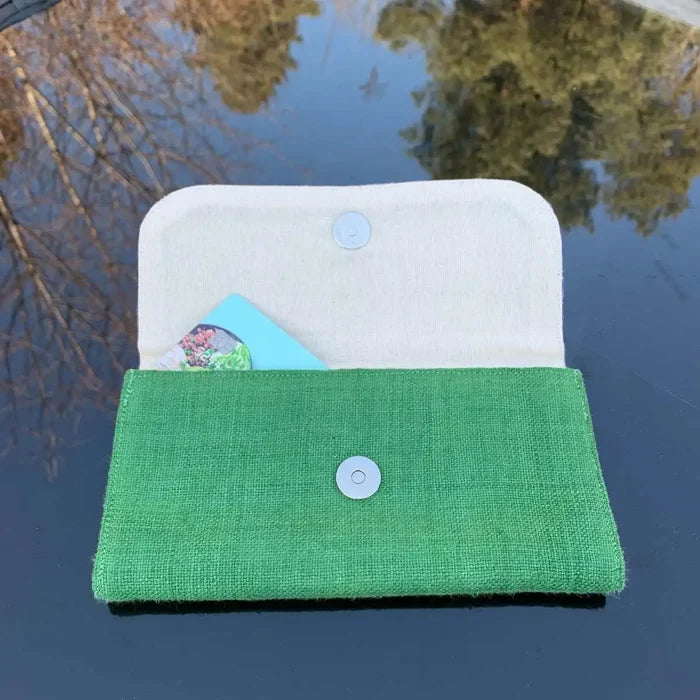 Vindigo long purse turquoise hemp open interior showing card slots