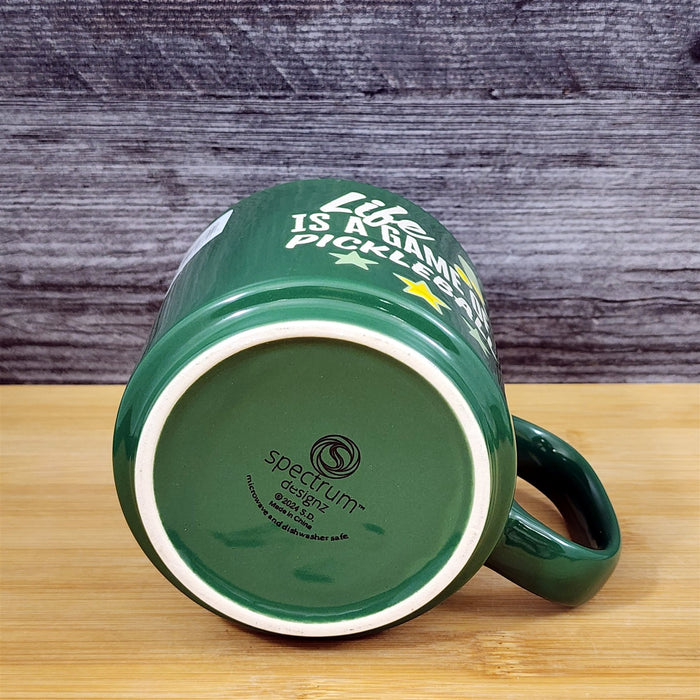 Green Pickleball Mug Ceramic Large Tea Coffee Cup Artisan Fun Blue Sky 17 oz