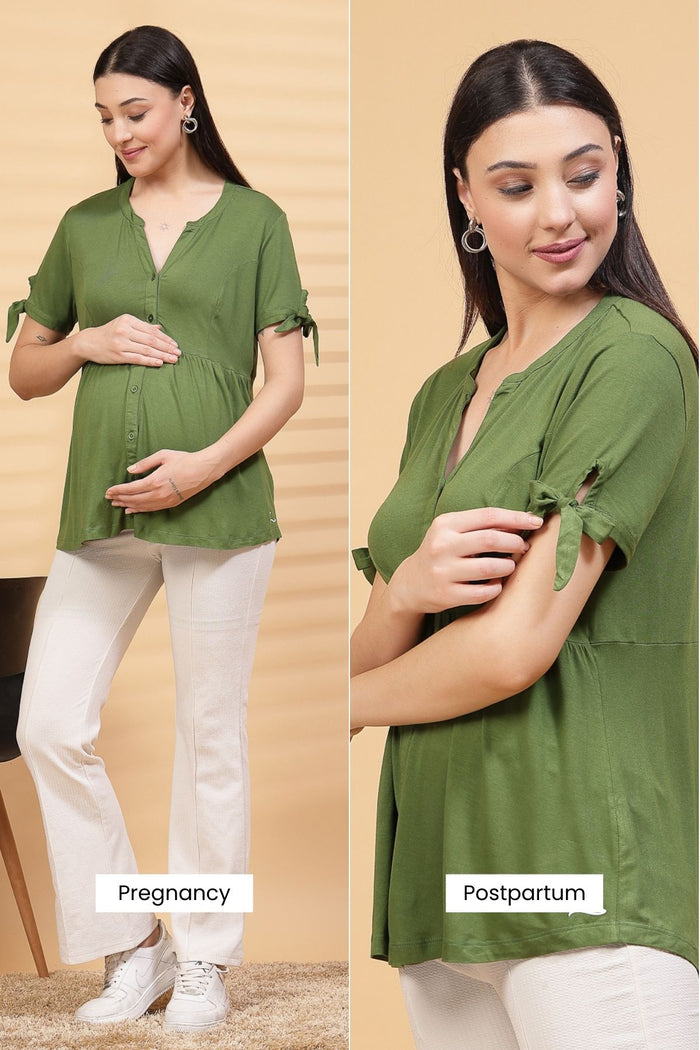 Green Solid Feeding Top; zipless feature ensures simple and quick nursing.
