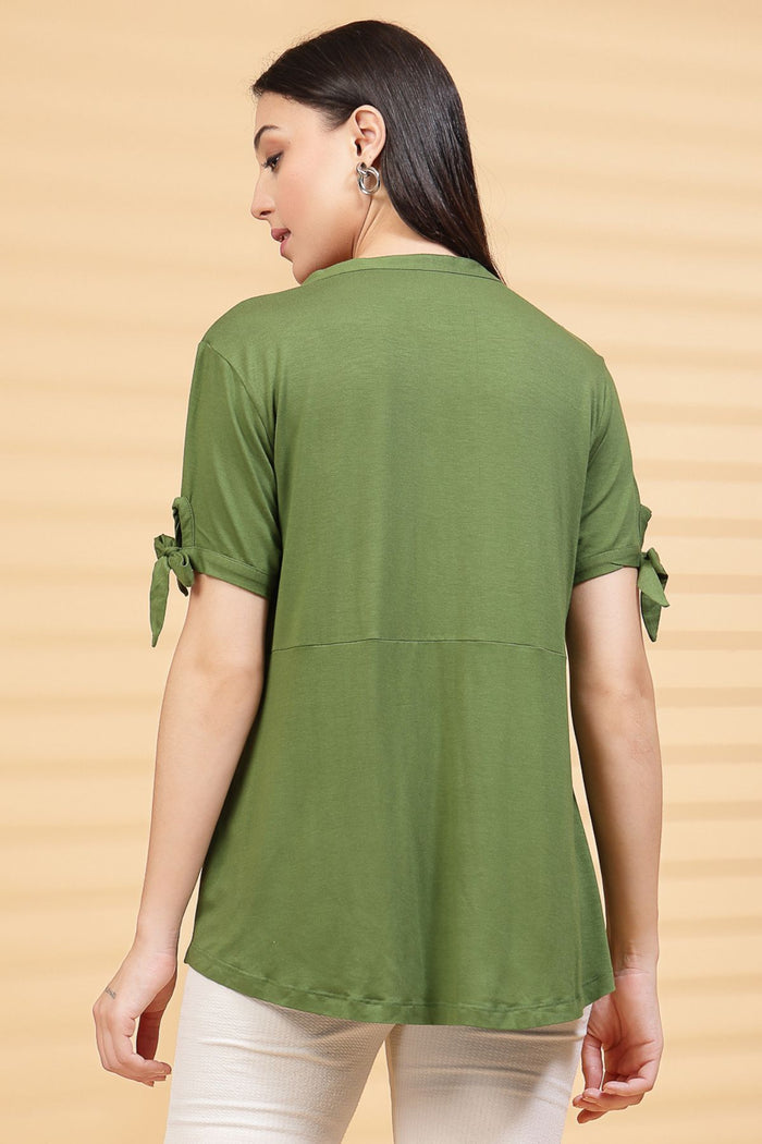 Green Solid Top; generous cut accommodates growth during pregnancy.