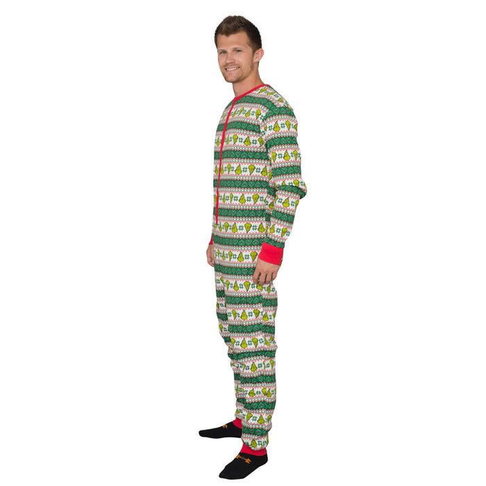 Grinch Family Faces Christmas Adult Pajama Union Suit