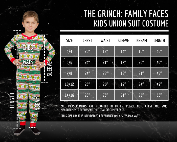 Grinch Family Faces Christmas Kids Pajama Union Suit