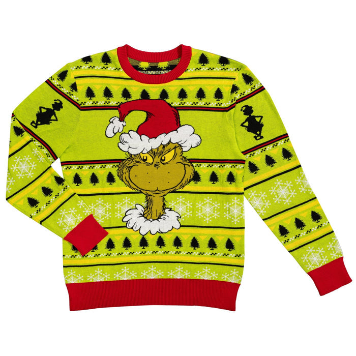 Grinch Head Santa Hat Wreath Sweater - TVStoreOnline