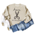 Hair Stylist Scissors Letter Print Bottoming Long Sleeve Round Neck Sweatshirt