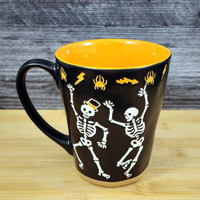 Halloween Dancing Skeleton Bones Orange Coffee Mug Ceramic Tea Cup Blue Sky
